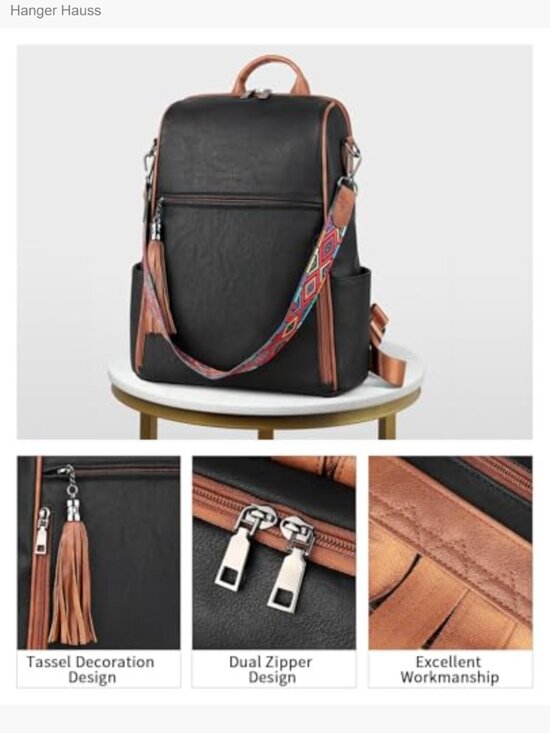 Convertible Sling Backpack Purse with Tassel 12 Pockets main image 6